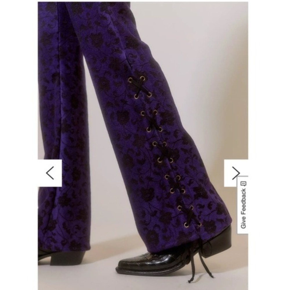 Urban Renewal Small Lace Up Flare Pant - Western Gothic Goth Brocade Purple Blk - Picture 8 of 8